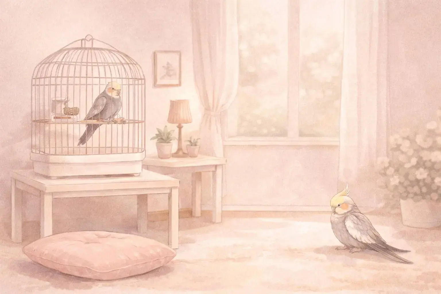 Ночная зона для клетки попугая: тишина и приглушенный свет