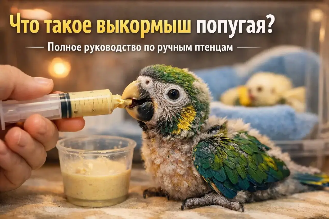 Выкормыш попугая на руке заводчика: спокойный ручной птенец
