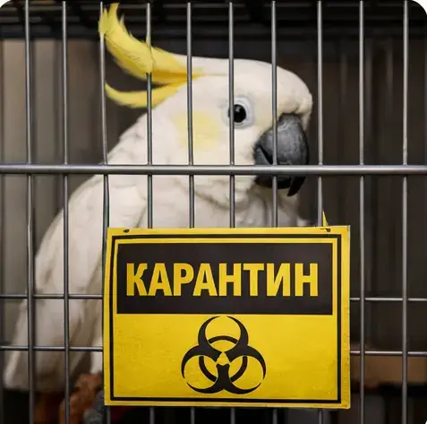 Белый какаду с жёлтым хохолком — карантин и гигиена
