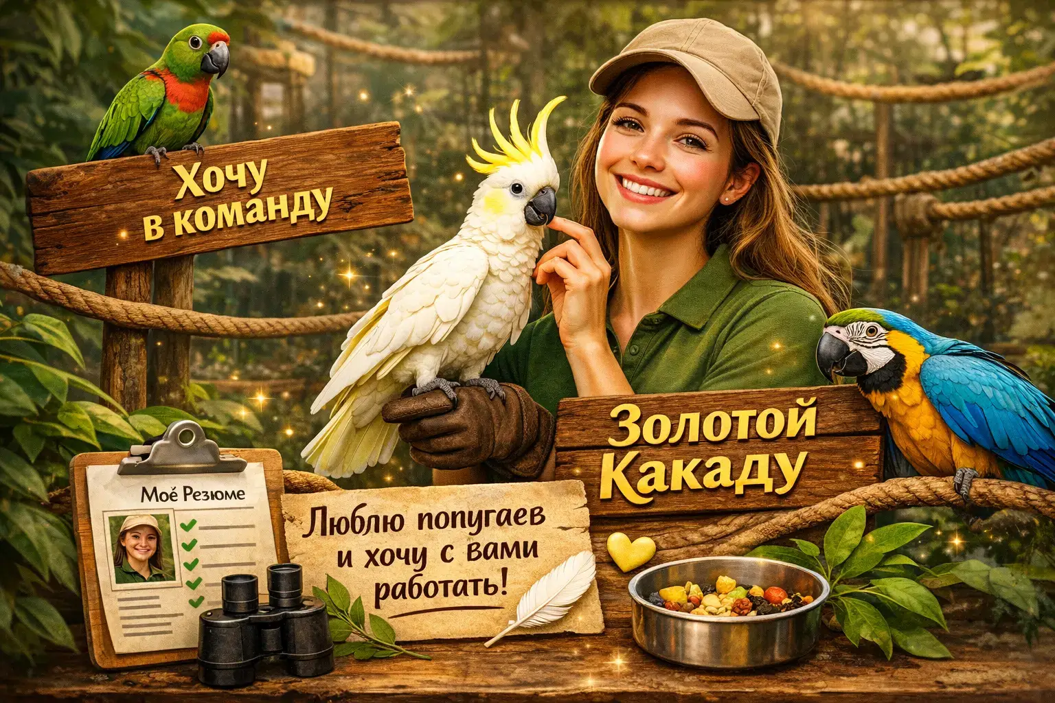 Попугай крупным планом в мягком свете — атмосфера заботы и ответственности