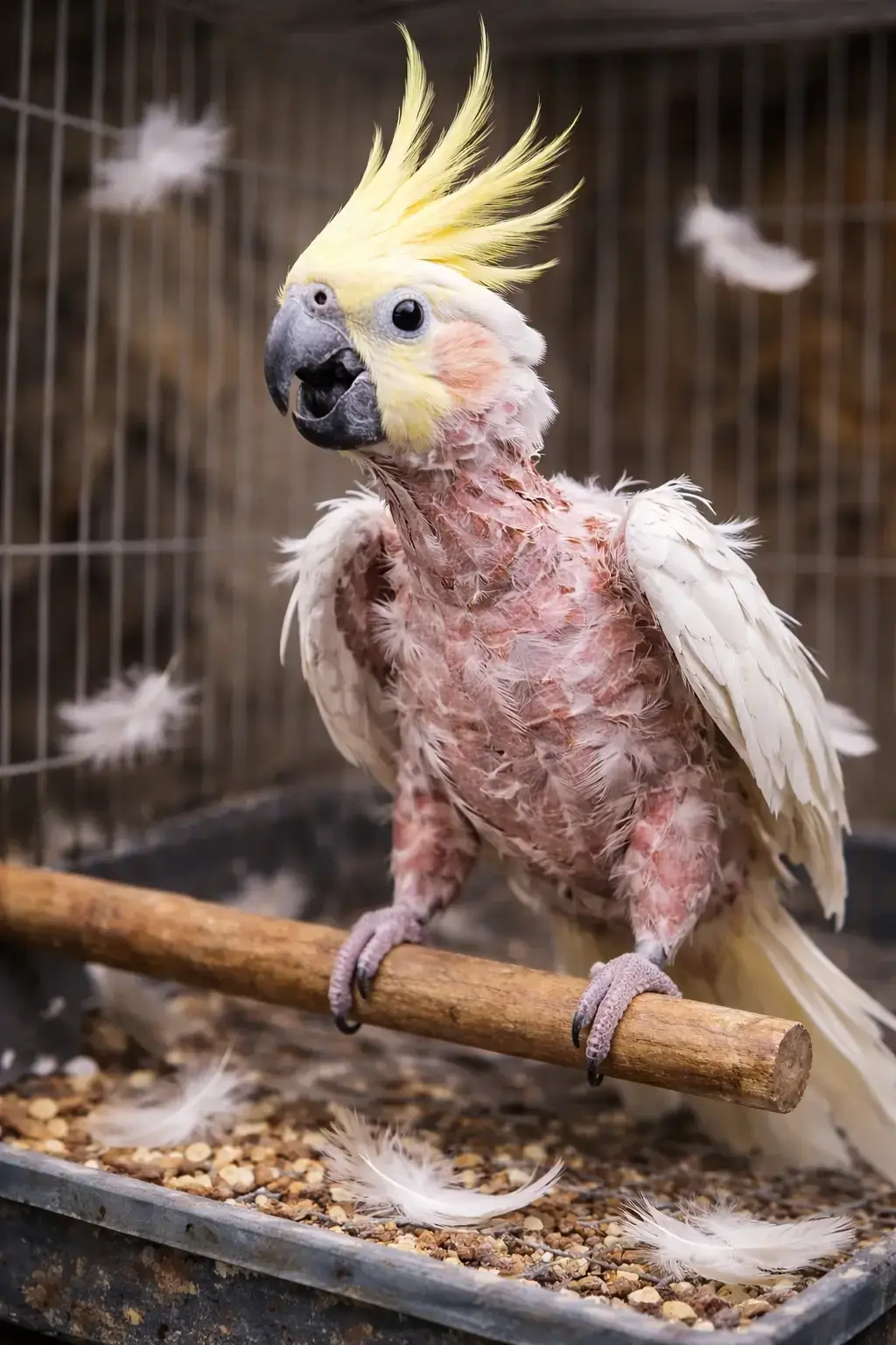 Белый какаду — самоощип и зуд