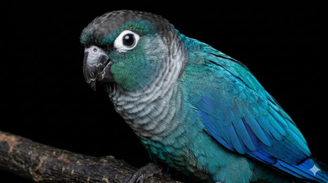 Попугай Пиррура Молине Тиркес крупным планом — бирюзовая мутация Pyrrhura molinae turquoise